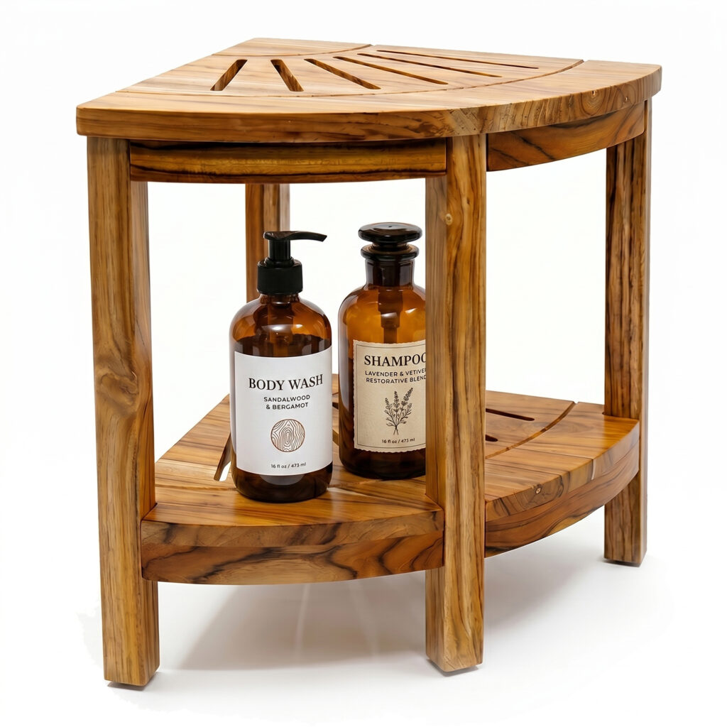 RUVARO teak corner shower bench